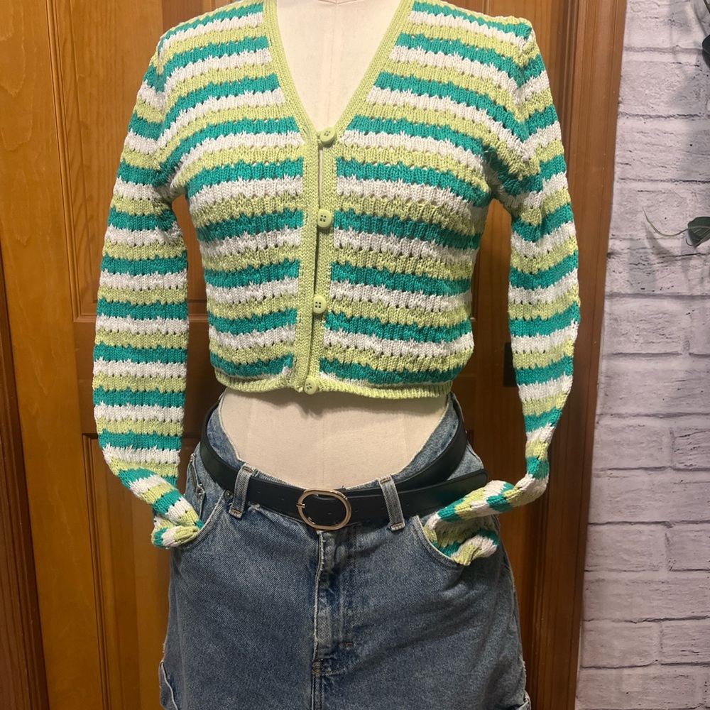 Industry Republic Clothing Crop 100% Cotton Striped Button Cardigan Sz Sm